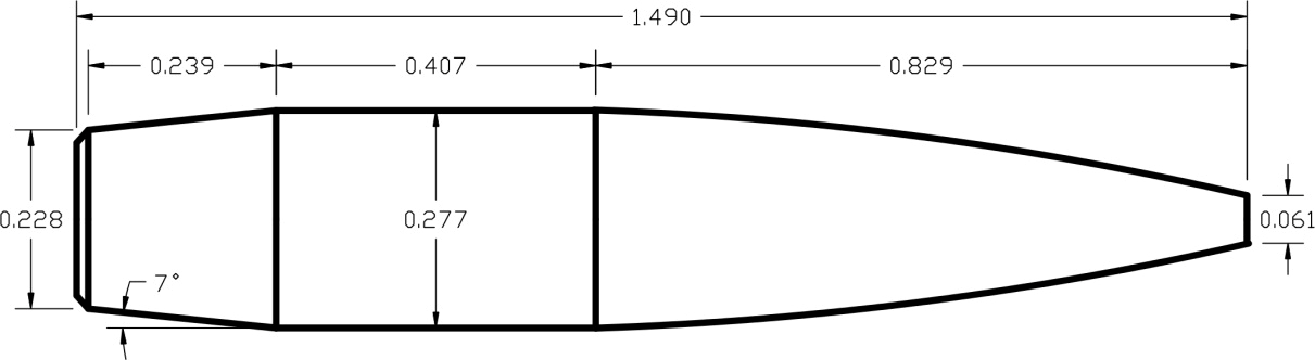 image of the dimensions of Berger Extreme Outer Limits Elite Hunter bullet