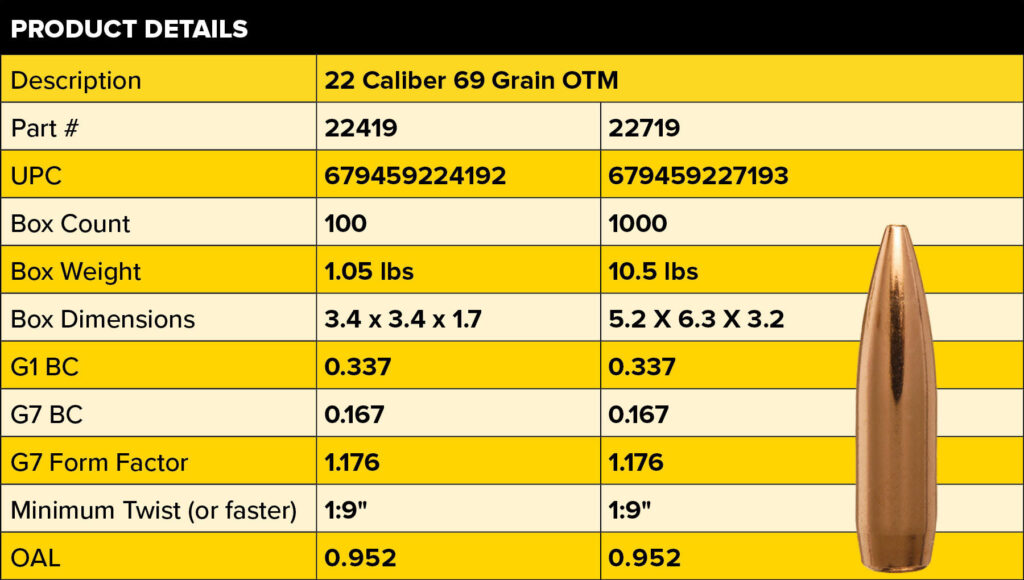 Berger 22 Cal 69 GR BT Target Rifle Bullet