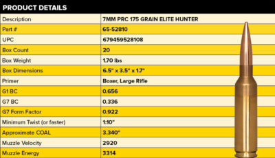 New 7mm PRC 175 Gr Elite Hunter Ammunition Specs