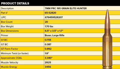 New 7mm PRC 195 Gr Elite Hunter Ammunition Specs