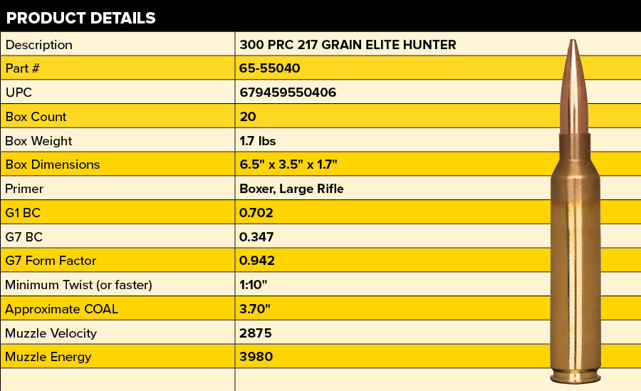 New 300 PRC 217 Gr Elite Hunter Ammo Specifications
